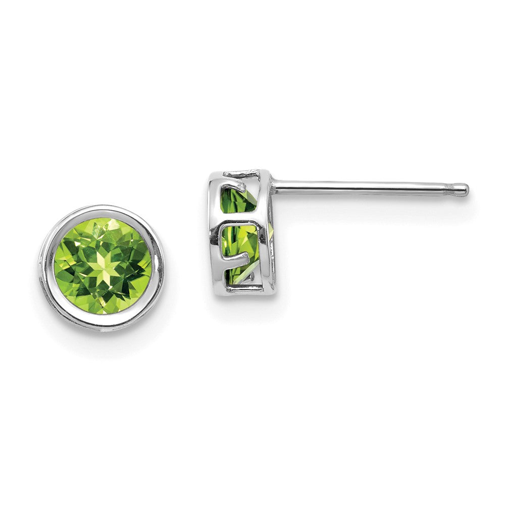 14K Weißgold 5mm Zargenfassung Peridot Ohrstecker