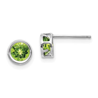 14K Weißgold 5mm Zargenfassung Peridot Ohrstecker