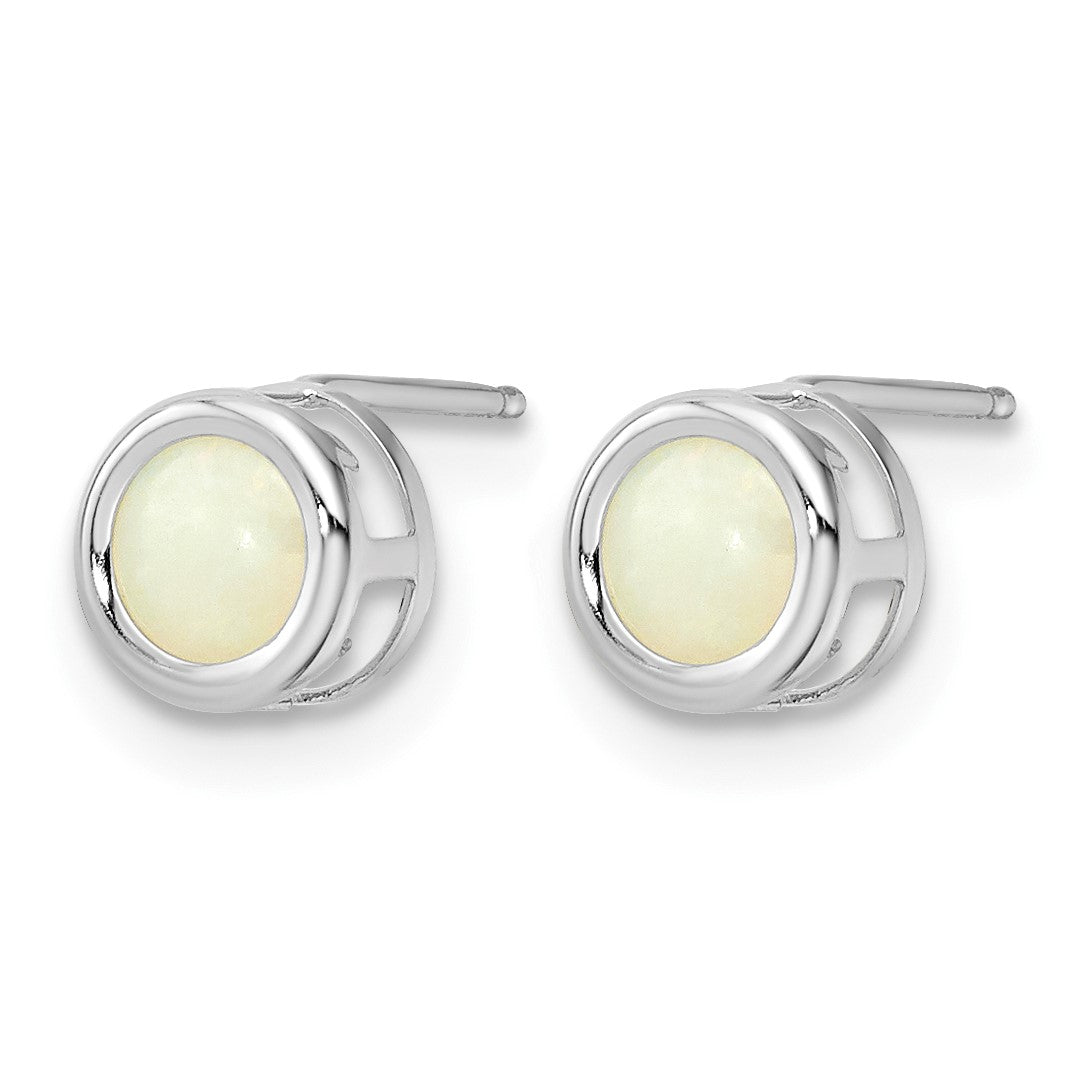 14K Weißgold 5mm Zargenfassung Opal Ohrstecker