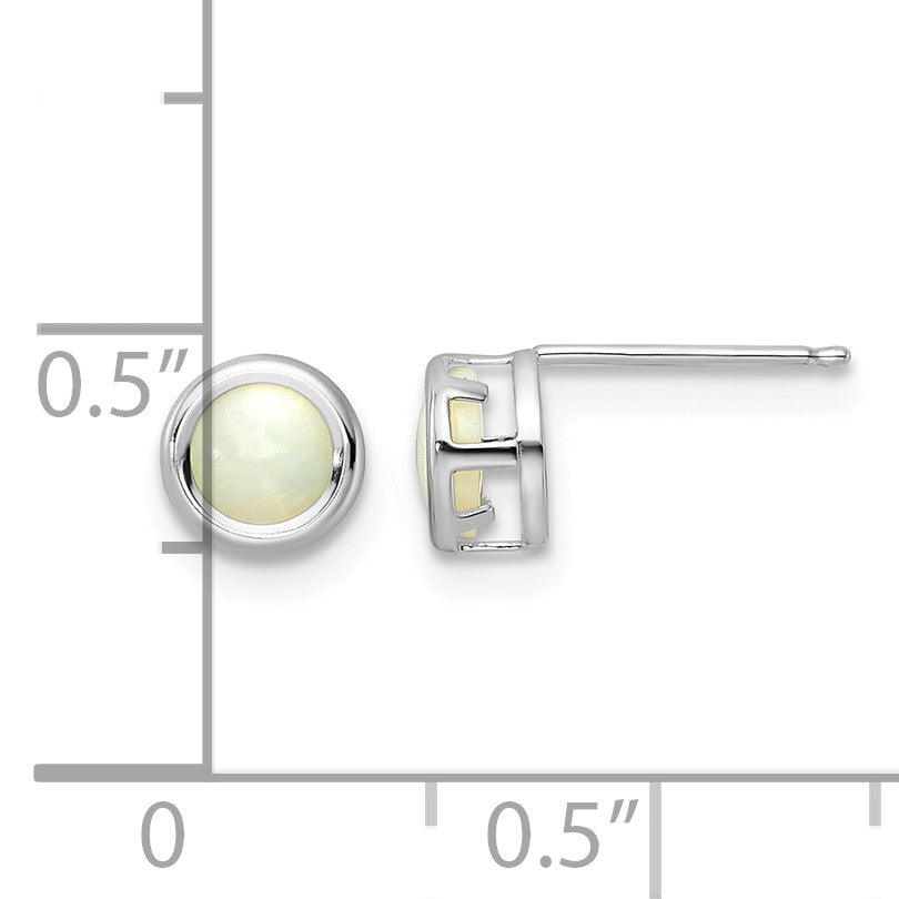 14K Weißgold 5mm Zargenfassung Opal Ohrstecker