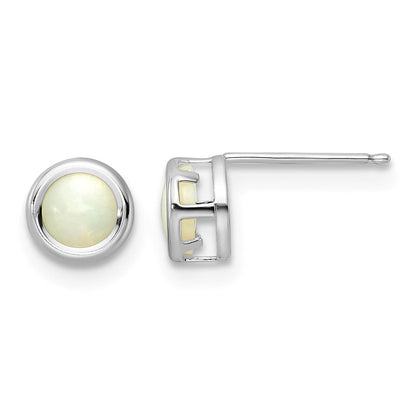14K Weißgold 5mm Zargenfassung Opal Ohrstecker