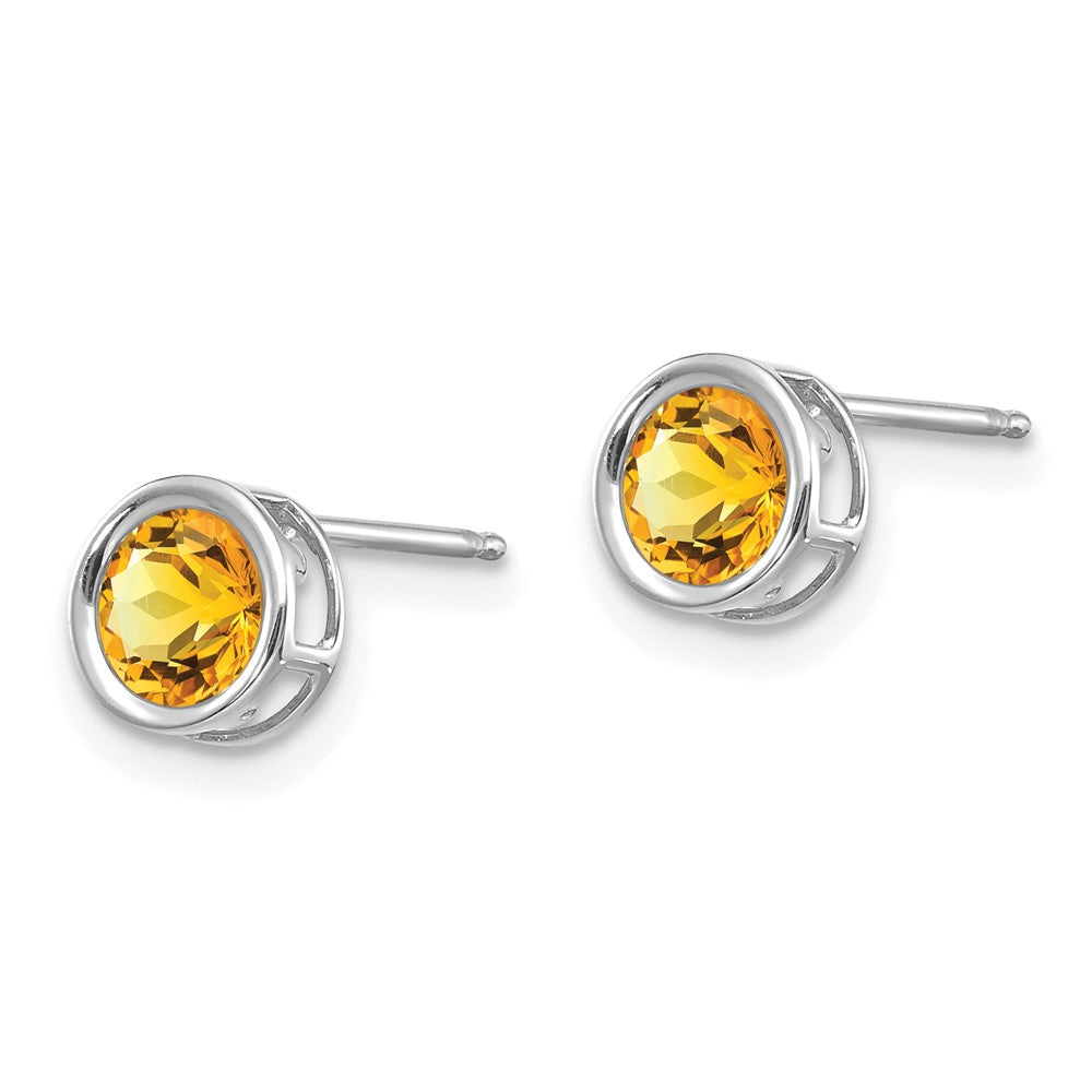 14K Weißgold 5mm Zargenfassung Citrin Ohrstecker