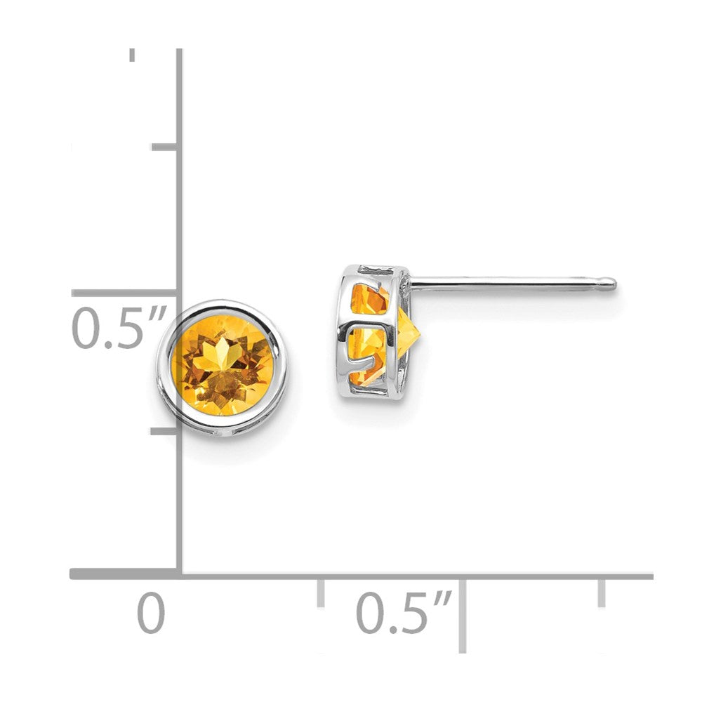 14K Weißgold 5mm Zargenfassung Citrin Ohrstecker
