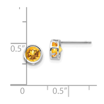 14K Weißgold 5mm Zargenfassung Citrin Ohrstecker