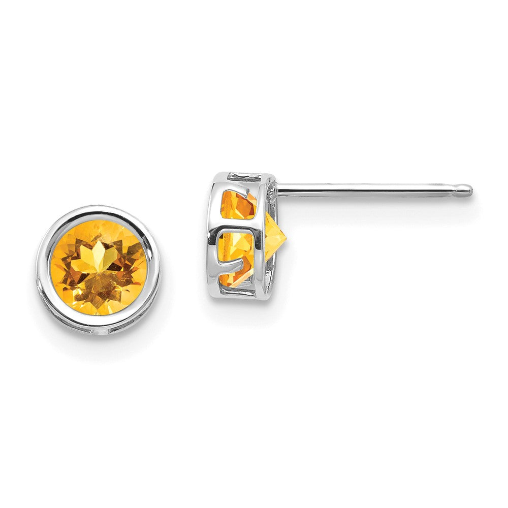 14K Weißgold 5mm Zargenfassung Citrin Ohrstecker