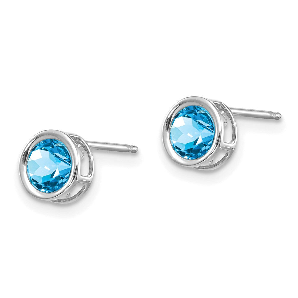 14K Weißgold 5mm Zargenfassung Blautopas Ohrstecker