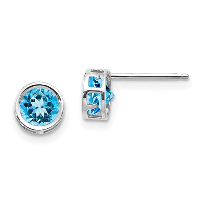 14K Weißgold 5mm Zargenfassung Blautopas Ohrstecker