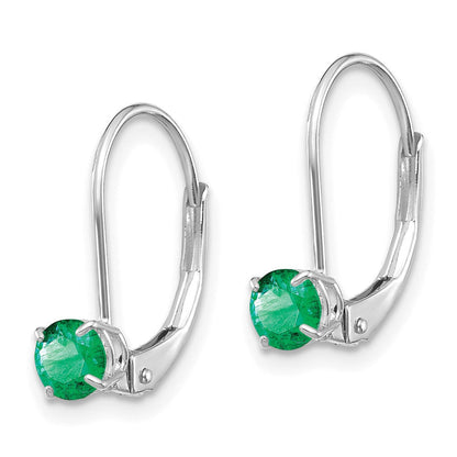 14K Weißgold 4mm Rund May/emerald Ohrhänger mit Brisur