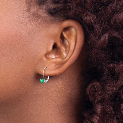 14K Weißgold 4mm Rund May/emerald Ohrhänger mit Brisur