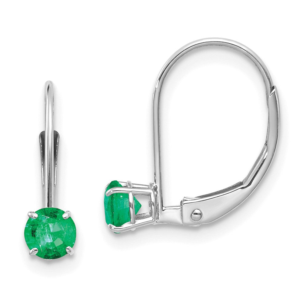 14K Weißgold 4mm Rund May/emerald Ohrhänger mit Brisur