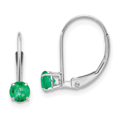 14K Weißgold 4mm Rund May/emerald Ohrhänger mit Brisur