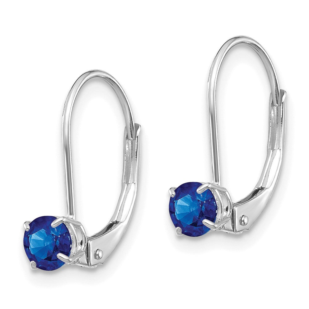 14K Weißgold 4mm Rund September/sapphire Ohrhänger mit Brisur