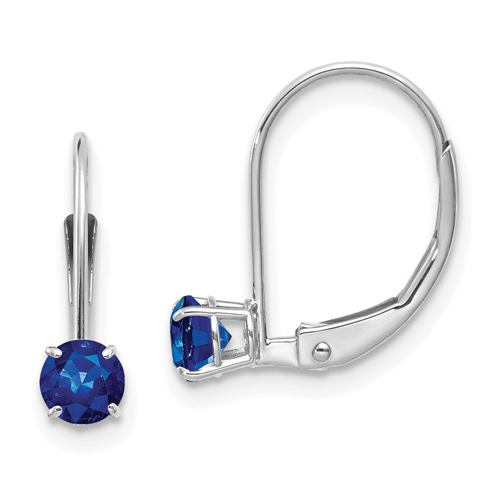 14K Weißgold 4mm Rund September/sapphire Ohrhänger mit Brisur