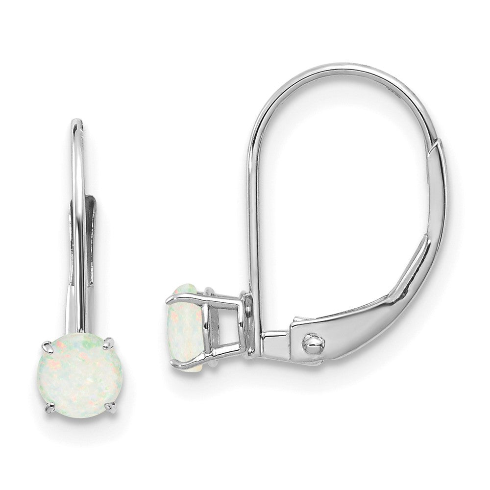 14K Weißgold 4mm Rund October/opal Ohrhänger mit Brisur