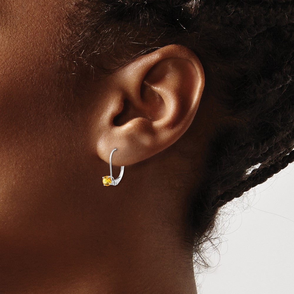 14K Weißgold 4mm Rund November/citrine Ohrhänger mit Brisur