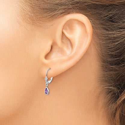 14K Weißgold Ohrringe mit Amethyst, 6 x 4 mm (Februar)