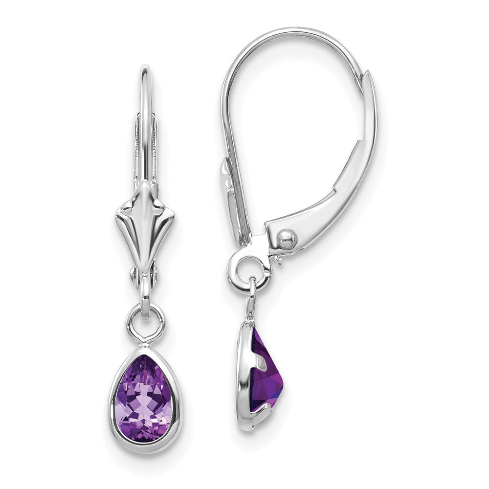 14K Weißgold Ohrringe mit Amethyst, 6 x 4 mm (Februar)