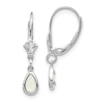 14K Weißgold Ohrringe mit Opal/Oktober, 6x4 mm
