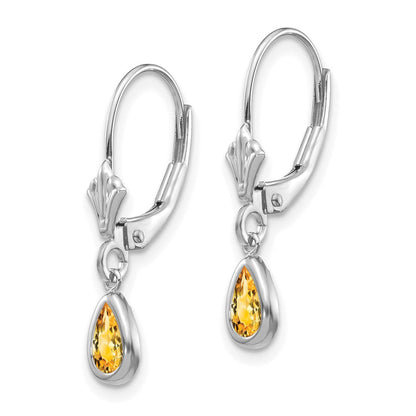 14K Weißgold 6x4mm Citrin/november Ohrringe