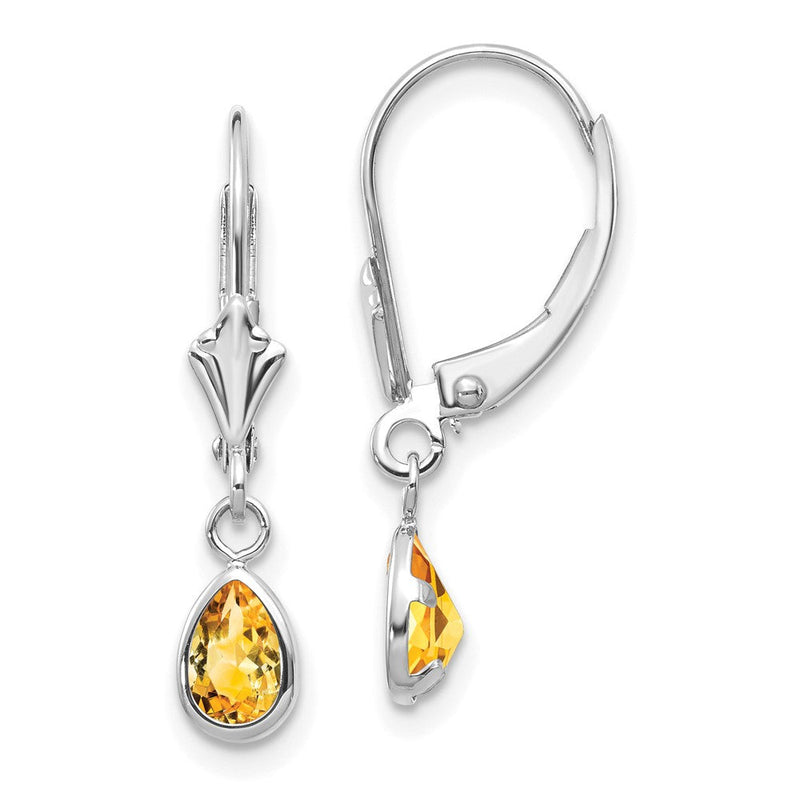 14K Weißgold 6x4mm Citrin/november Ohrringe