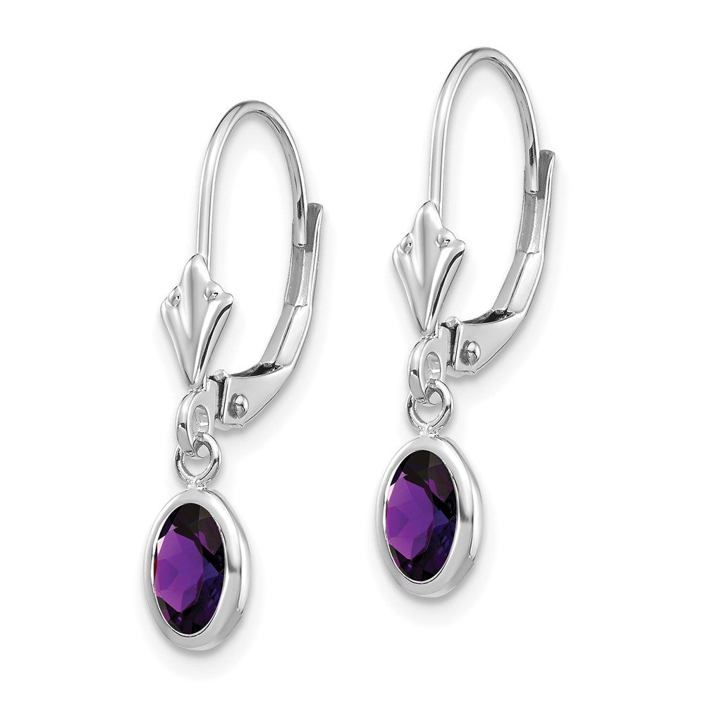 14K Weißgold Ohrringe mit ovalem Amethyt, 6 x 4 mm (Februar-Geburtsstein)