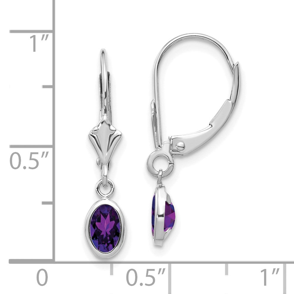 14K Weißgold Ohrringe mit ovalem Amethyt, 6 x 4 mm (Februar-Geburtsstein)