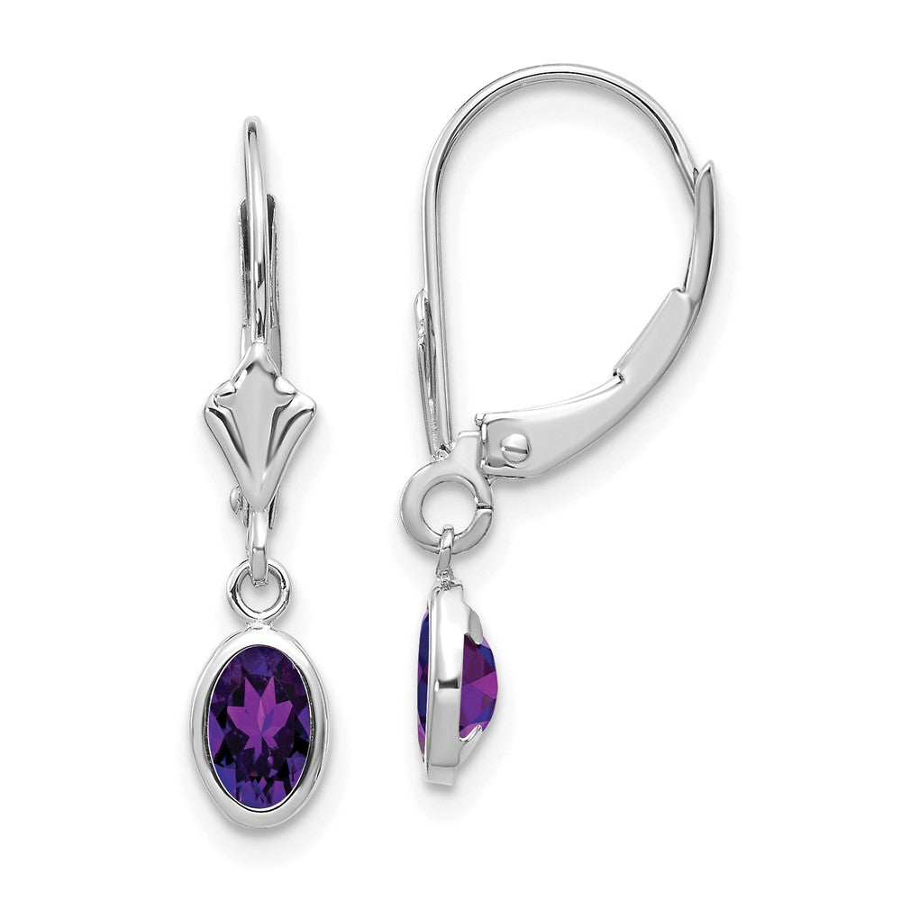 14K Weißgold Ohrringe mit ovalem Amethyt, 6 x 4 mm (Februar-Geburtsstein)