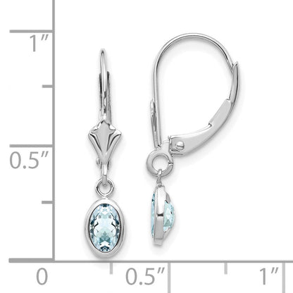14K Weißgold Ohrringe mit ovalem Aquamarin, 6 x 4 mm (März)