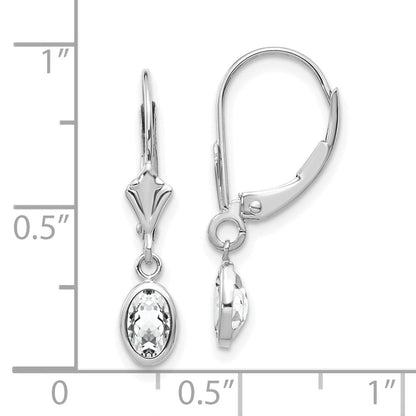 14K Weißgold Ohrhänger mit ovalem Rahmen (6x4 mm), April-Farbstein/Weißer Topas, mit Leverback-Verschluss