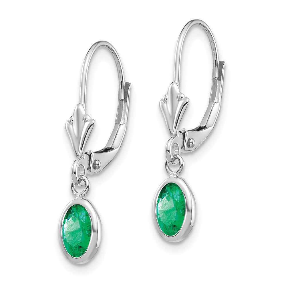 14K Weißgold 6x4 Oval Zargenfassung May/emerald Ohrhänger mit Brisur