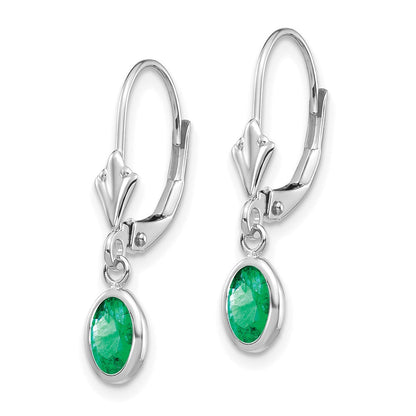 14K Weißgold 6x4 Oval Zargenfassung May/emerald Ohrhänger mit Brisur