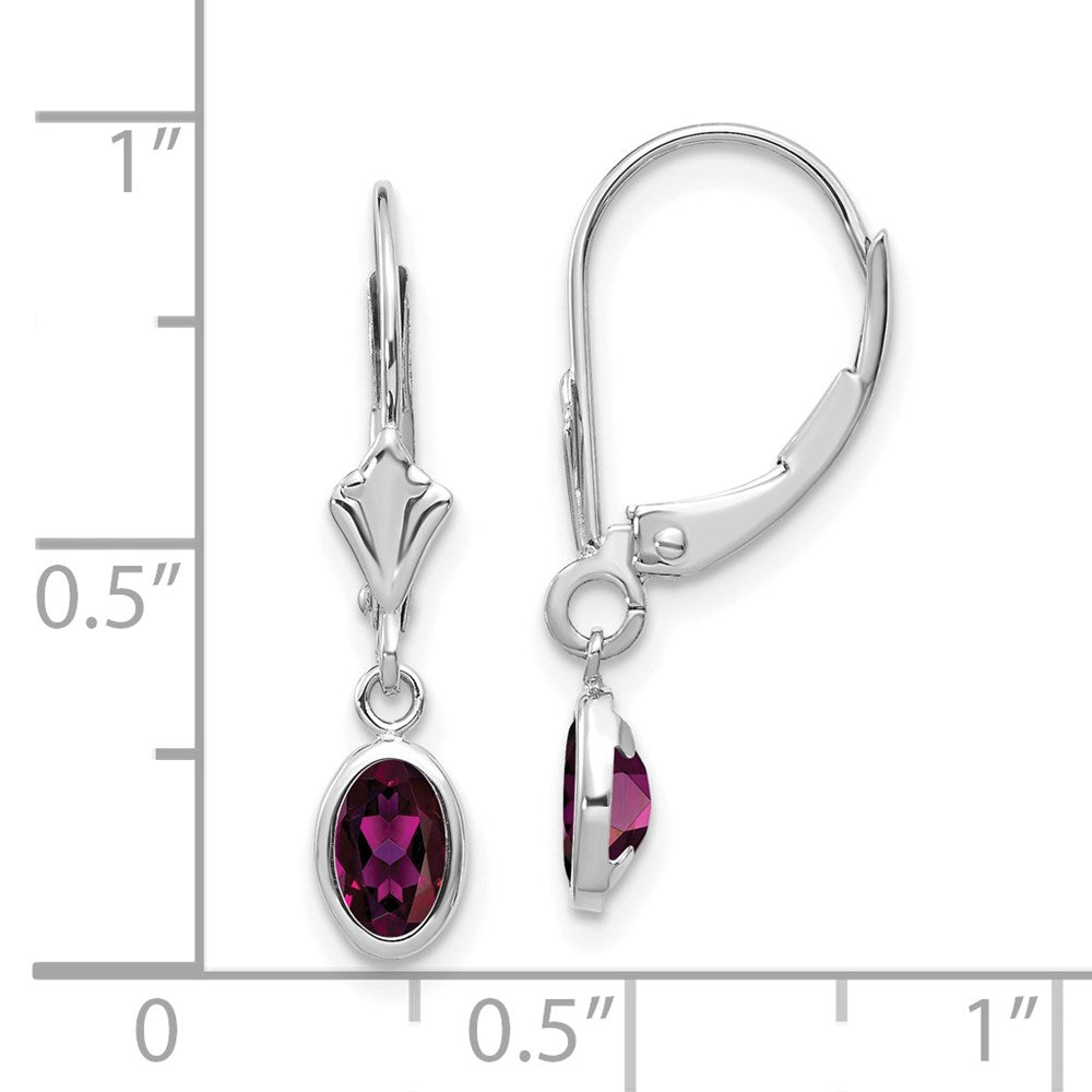 14K Weißgold 6x4 Oval Zargenfassung June/rhodolite Ohrhänger mit Brisur