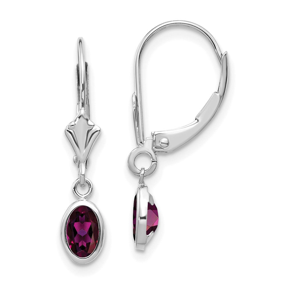 14K Weißgold 6x4 Oval Zargenfassung June/rhodolite Ohrhänger mit Brisur