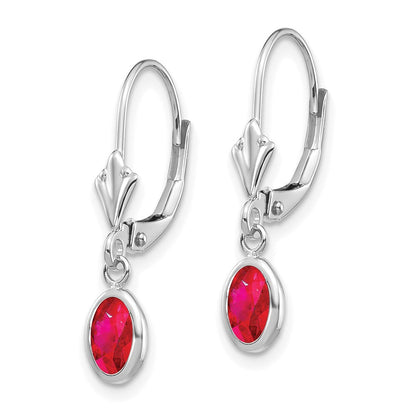 14K Weißgold 6x4 Oval Zargenfassung July/ruby Ohrhänger mit Brisur
