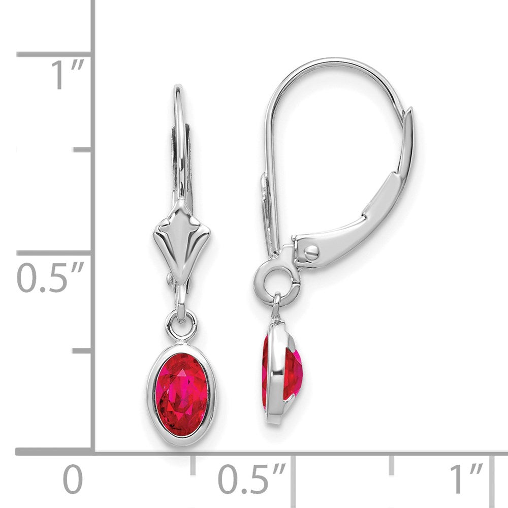 14K Weißgold 6x4 Oval Zargenfassung July/ruby Ohrhänger mit Brisur