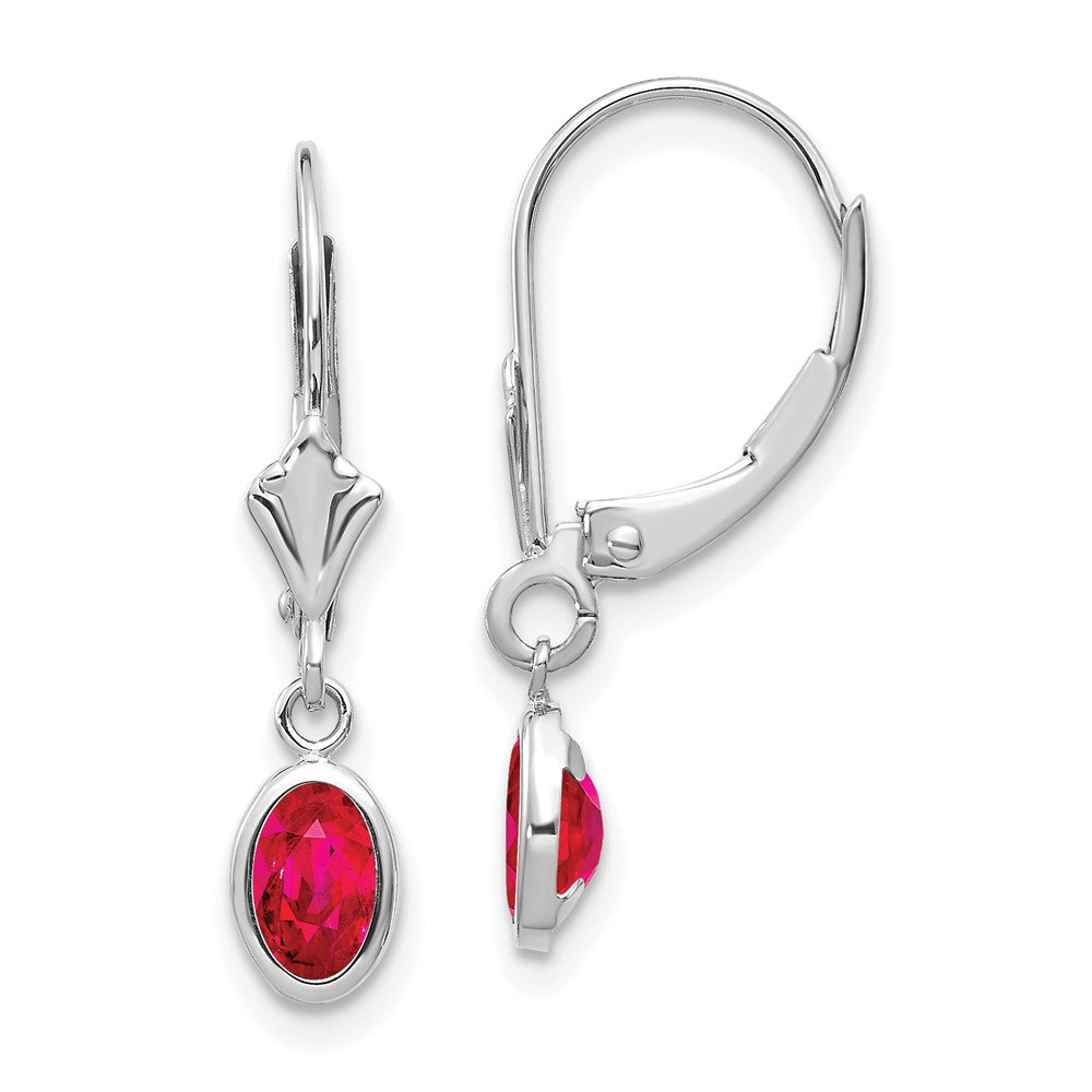 14K Weißgold 6x4 Oval Zargenfassung July/ruby Ohrhänger mit Brisur