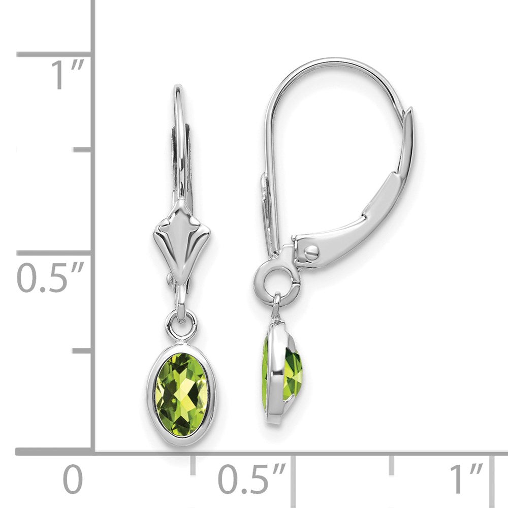 14K Weißgold Ohrhänger mit ovalem Peridot (6x4 mm), Fassung Zargenfassung, August-Geburtsstein, Leverback-Verschluss
