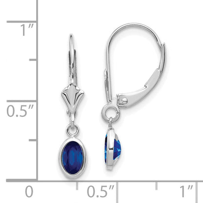 14K Weißgold Ohrhänger mit Ovalfassung 6x4 mm, Saphir (September-Geburtsstein), Leverback-Verschluss