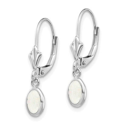14K Weißgold Ohrhänger mit ovaler Fassung 6x4 mm, Opal (Oktober-Geburtsstein), Leverback-Verschluss