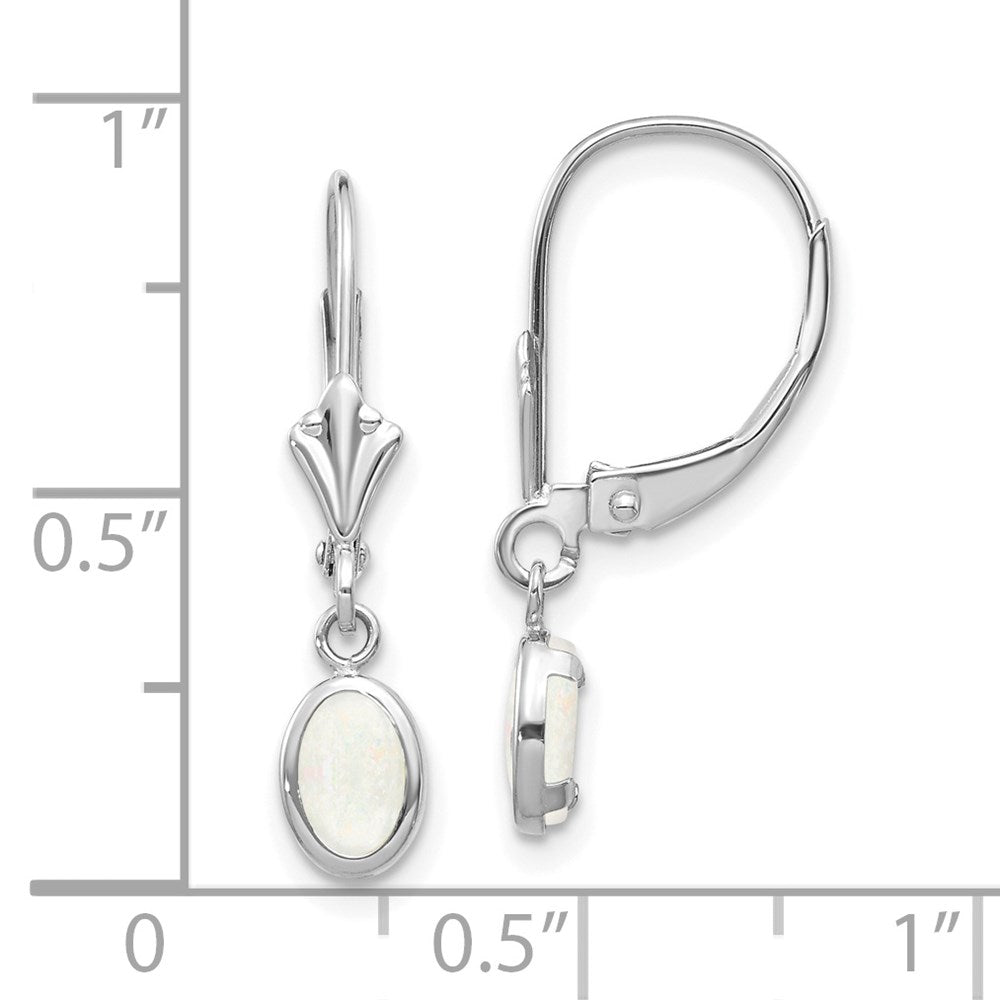 14K Weißgold Ohrhänger mit ovaler Fassung 6x4 mm, Opal (Oktober-Geburtsstein), Leverback-Verschluss