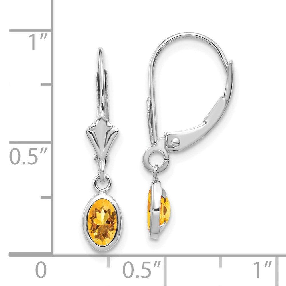 14K Weißgold Ohrhänger mit Leversystem, oval, Bezel-Fassung, 6x4 mm, Citrin (November)