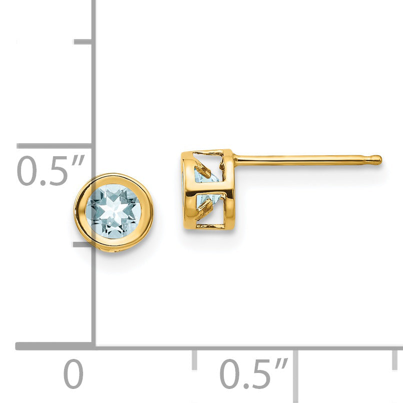 14K Gelbgold 4mm Zargenfassung March/aquamarine Ohrstecker