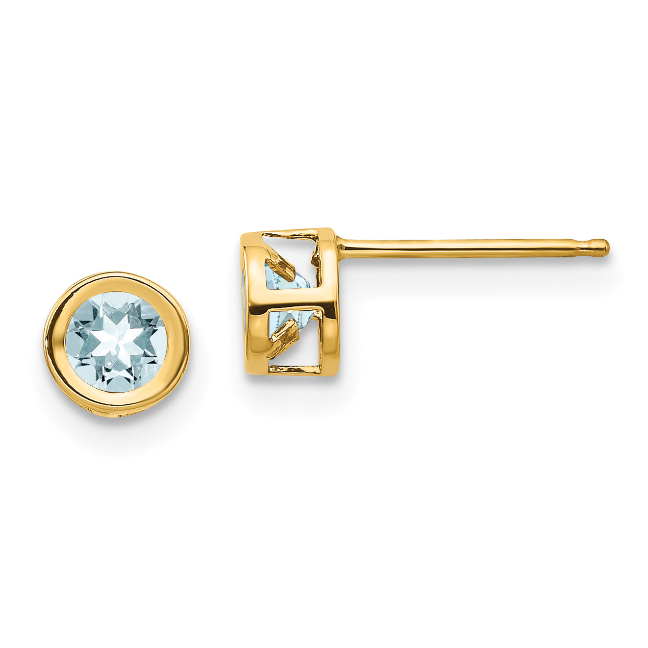 14K Gelbgold 4mm Zargenfassung March/aquamarine Ohrstecker
