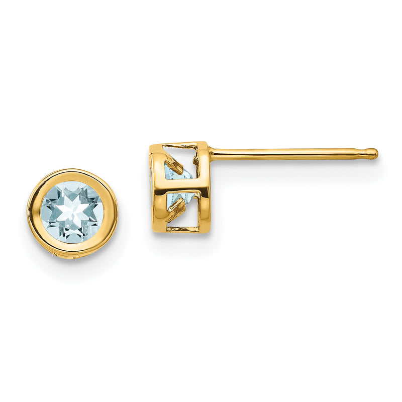 14K Gelbgold 4mm Zargenfassung March/aquamarine Ohrstecker