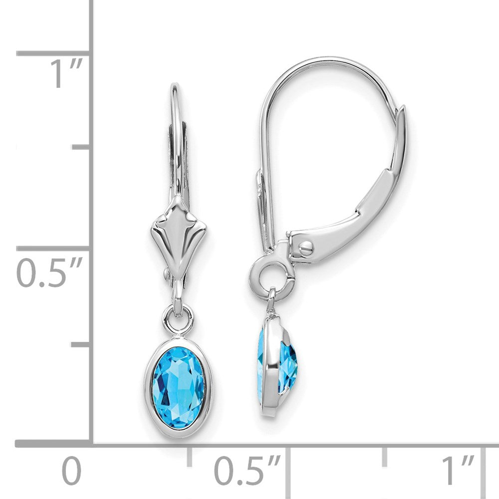 14K Weißgold Ohrhänger mit ovalem Blautopas (6x4 mm) in Zargenfassung, Dezember-Geburtsstein, mit Leverback-Verschluss