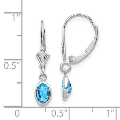 14K Weißgold Ohrhänger mit ovalem Blautopas (6x4 mm) in Zargenfassung, Dezember-Geburtsstein, mit Leverback-Verschluss