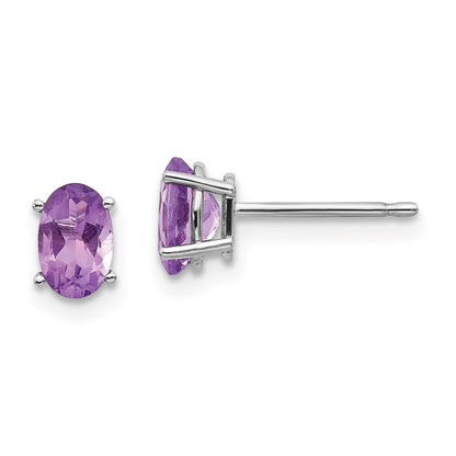 14K Weißgold 6x4 Oval February/amethyst Ohrstecker