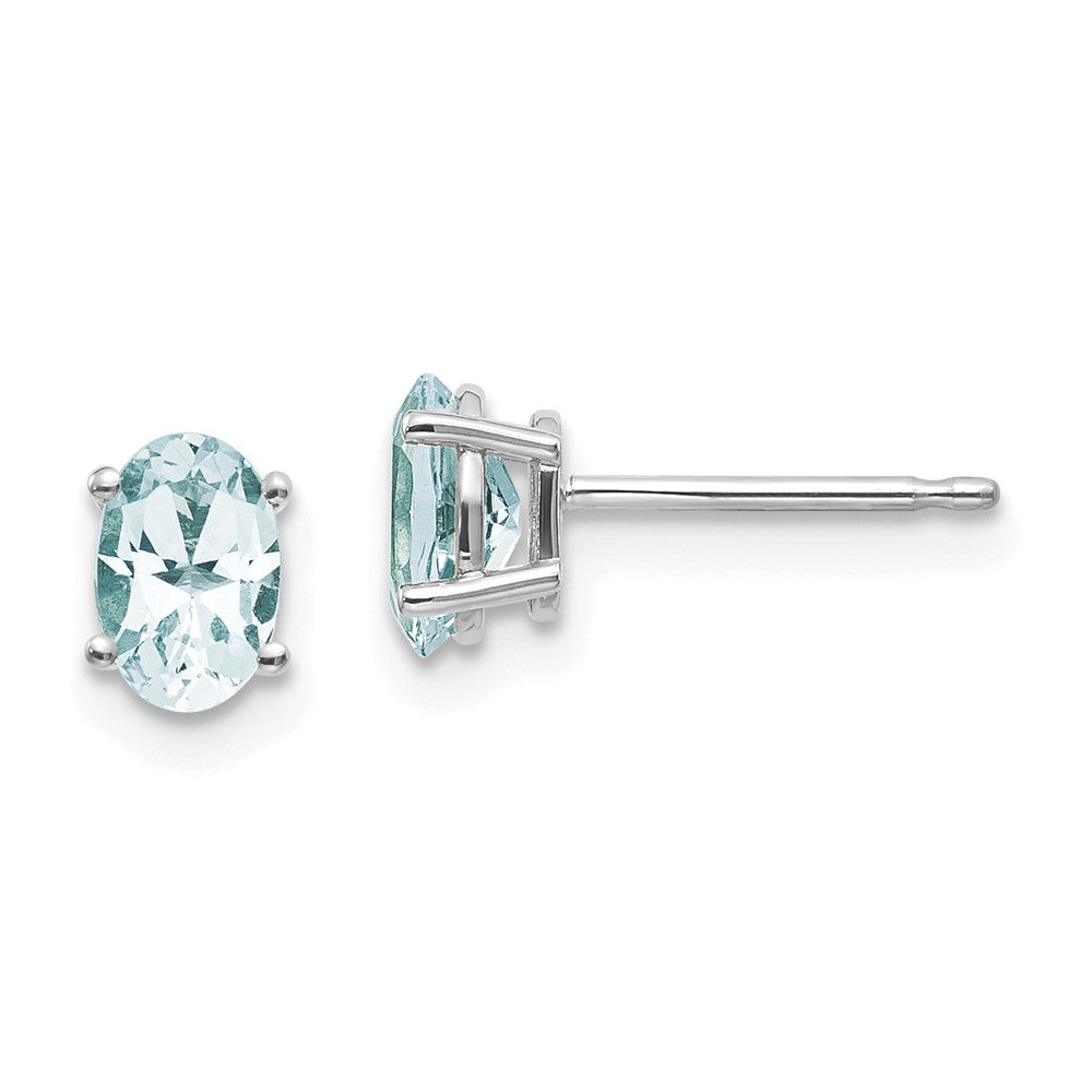 14K Weißgold 6x4 Oval March/aquamarine Ohrstecker