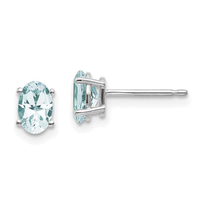 14K Weißgold 6x4 Oval March/aquamarine Ohrstecker