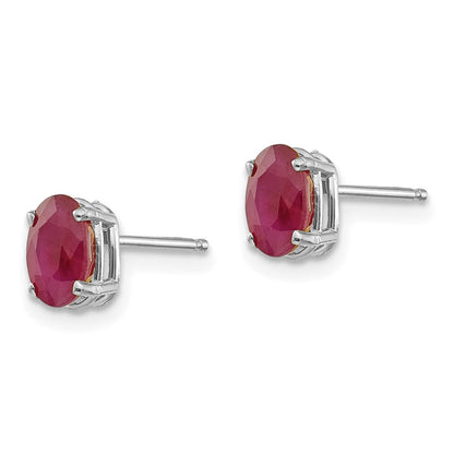 14K Weißgold Ohrstecker mit ovalem 6x4 mm Rubin (Juli-Geburtsstein)